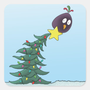 Sticker Carré Cartographie Oiseau Noël étoile Arbre de Noël
