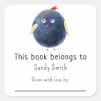 Sticker Carré Carton bird - Ce livre appartient avec message