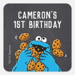 Sticker Carré Carton d'Anniversaire du Monstre-Cookies
