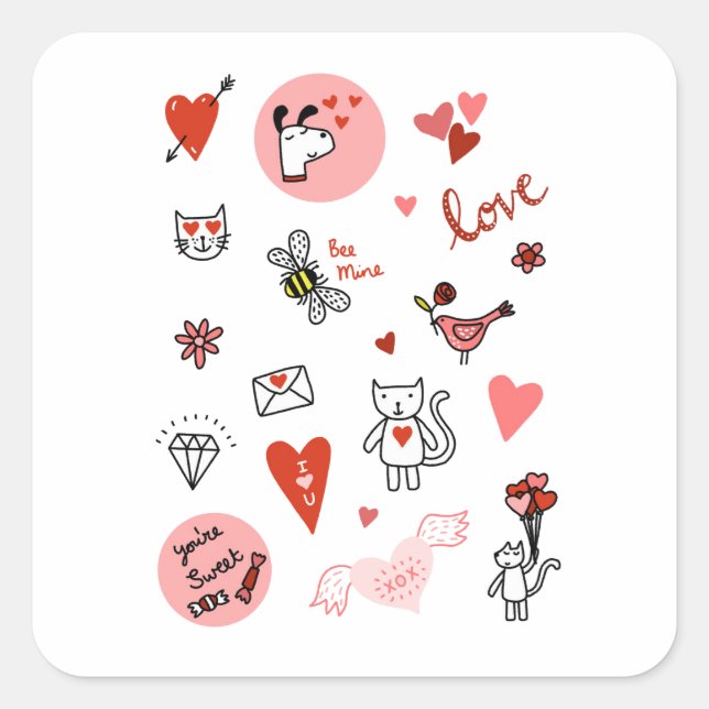 Sticker Carré Carton mignon (Devant)