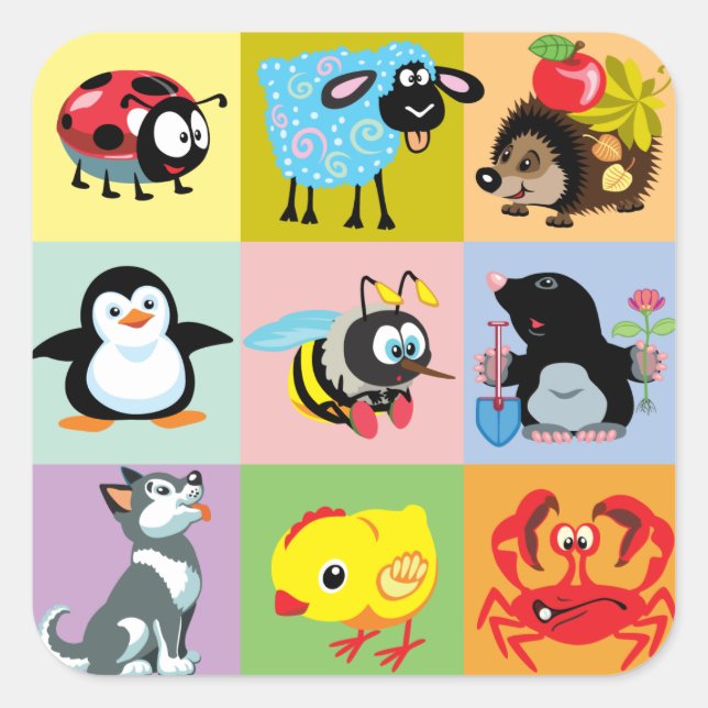 Sticker Carré cartoon animals for kikids (Devant)