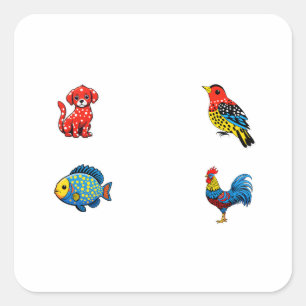 Sticker Carré Cartoon Animaux 4 Paquet Dot Polka Style
