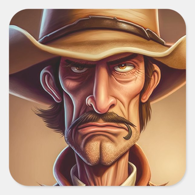 Sticker Carré Cartoon Cowboy (Devant)
