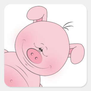 Sticker Carré Cartoon de porc rose gai