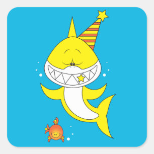 Sticker Carré Cartoon de requin mignon