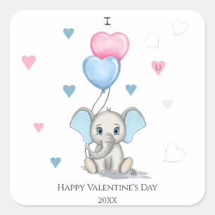 Sticker Carré Cartoon Eléphant mignon   Personnalisé Valentine
