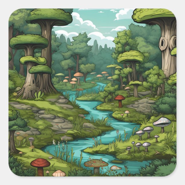 Sticker Carré Cartoon Forest Dreamscape (Devant)