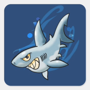 Sticker Carré Cartoon Grand requin blanc
