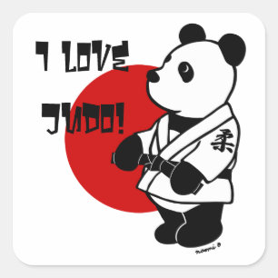 Sticker Carré Cartoon Judo Panda personnalisé Carré de ceintur