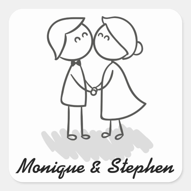 Sticker Carré Cartoon Mariage Et Salle Mariage noir et blanc (Devant)
