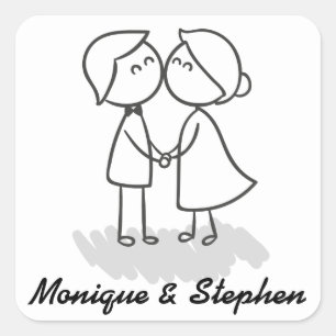 Sticker Carré Cartoon Mariage Et Salle Mariage noir et blanc
