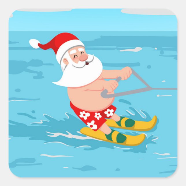 Sticker Carré Cartoon Santa Claus water skiing (Devant)