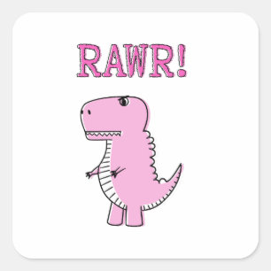 Sticker Carré Cartoon T-Rex Dinosaur Mignonne Et Rose En Colère