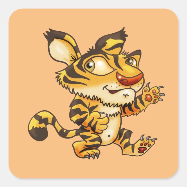 Sticker Carré Cartoon Tiger (Devant)