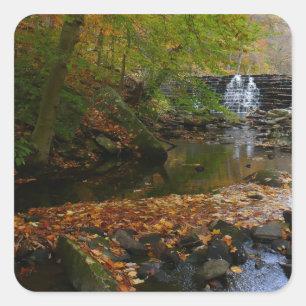 Sticker Carré Cascade automnale et Creek Pennsylvania Nature