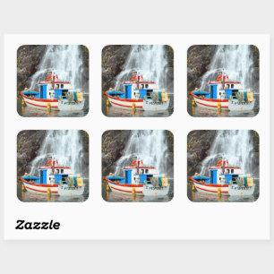 Sticker Carré Cascade et bateau