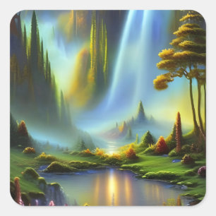 Sticker Carré Cascade Glade Nature Imaginaire