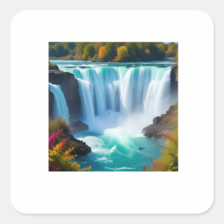 Sticker Carré Cascade turquoise majestueuse | Mur de la nature a