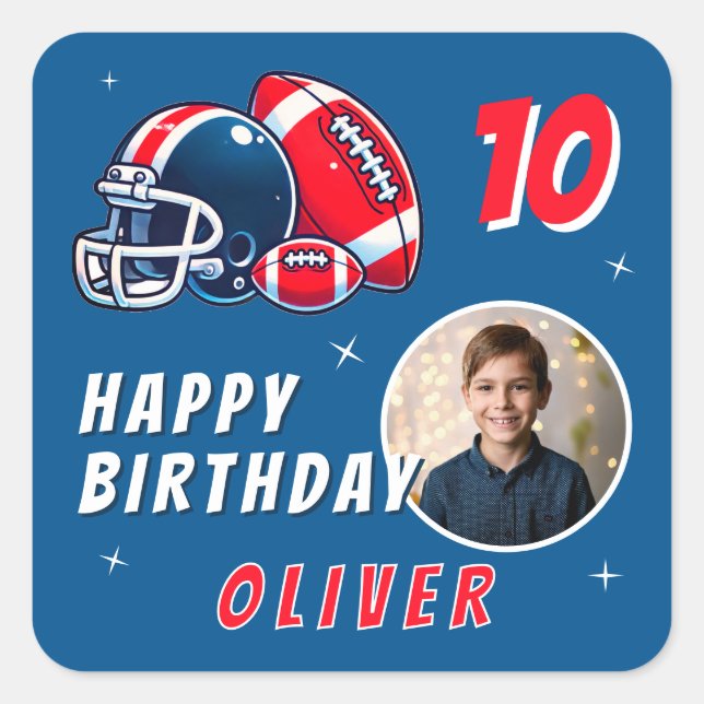 Sticker Carré Casque de balle de football Caricature Photo Anniv (Devant)