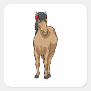 Sticker Carré Casque de musique à cheval