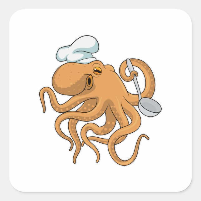 Sticker Carré Casquette chef Octopus Cook (Devant)
