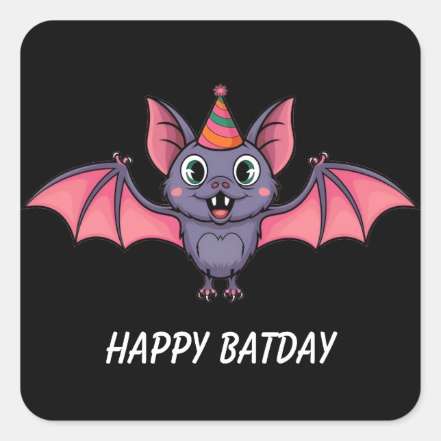 Sticker Carré casquette d'anniversaire de la chauve-souris coupé (Devant)