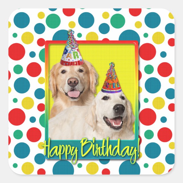 Sticker Carré Casquette de fête d'anniversaire - Golden Retrieve (Devant)