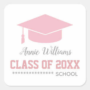 Sticker Carré casquette de graduation rose / classe de grade fém