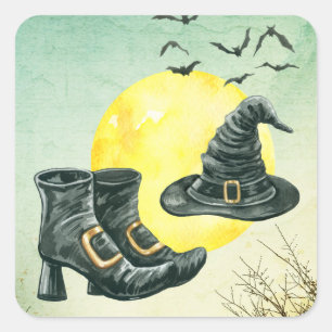 Sticker Carré Casquette Et Chaussures De La Fête D'Halloween