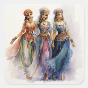 Sticker Carré Casse-Noisette Ballet, Danseuses Arabes Élégantes