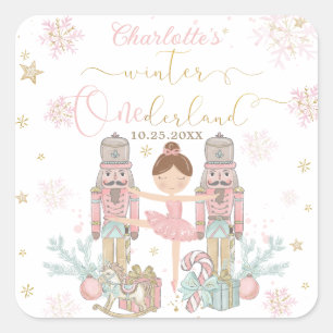 Sticker Carré Casse-Noisette Rose Hiver Onederland 1er Anniversa