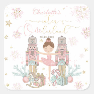 Sticker Carré Casse-Noisette Rose Hiver Onederland 1er Anniversa