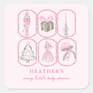 Sticker Carré Casse-Noisette Rose Une Baby Shower Merry Little
