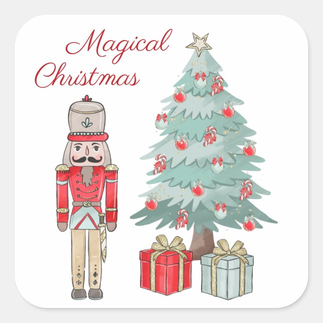 Sticker Carré Casse-noix, arbre de Noël & cadeaux (Devant)