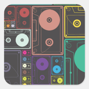Sticker Carré Cassettes colorées
