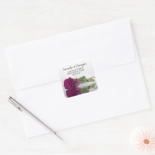 Sticker Carré Cassis Purple Rose Adresse de retour Enveloppe Sce