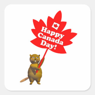 Sticker Carré Castor et feuille d'érable de la fête du Canada
