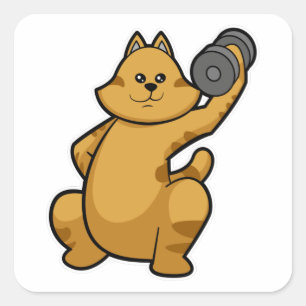 Sticker Carré Cat à l'épaule entraînement avec Dumbbell