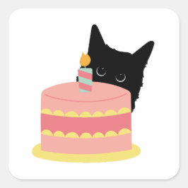 Sticker Carré Cat aime le gâteau