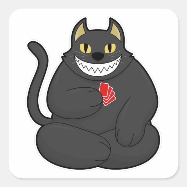 Sticker Carré Cat at Poker avec cartes de Poker (Devant)
