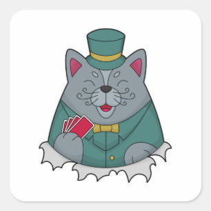 Sticker Carré Cat at Poker avec cartes de Poker