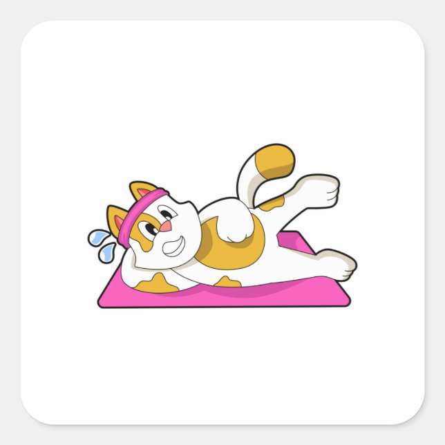 Sticker Carré Cat at Yoga Exercice d'étirement (Devant)