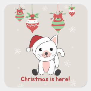 Sticker Carré Cat Christmas Snow Winter Animals Cats Square Stic