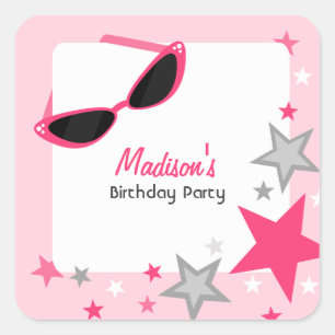 Sticker Carré Cat Eye Lunettes de soleil & Étoiles Rose Annivers