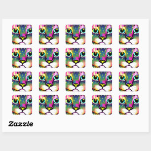 Sticker Carré Cat Face Close Pop Art