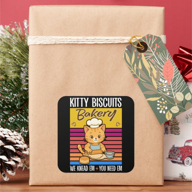 Sticker Carré Cat Kneading Baker Kitty Biscuits We Knead Em You (vacances)