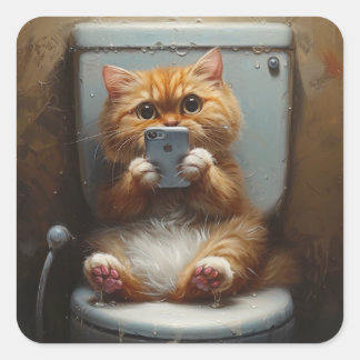 Sticker Carré Cat Toilet Divertissement : Réaction du téléphone