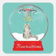 Cat Under the Mistletoe Snow Globe