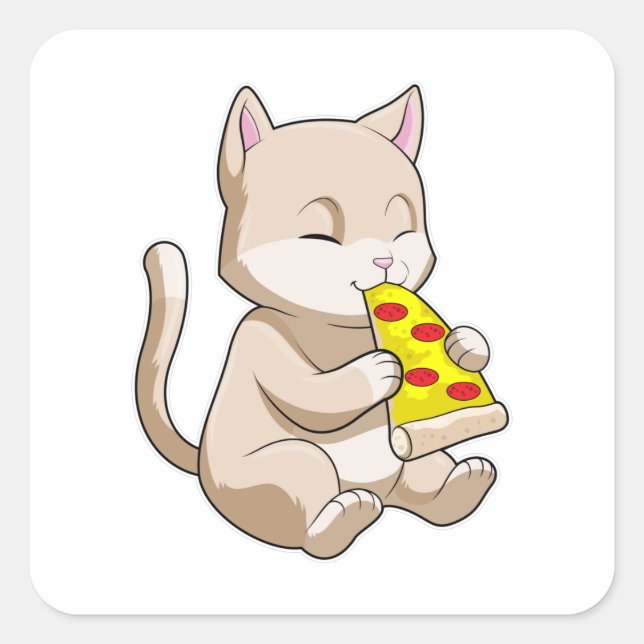 Sticker Carré Cat with Pizza (Devant)