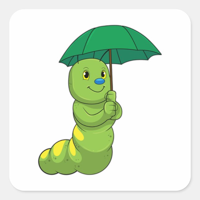 Sticker Carré Caterpillar à la pluie avec parapluie (Devant)